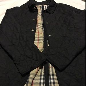 Black quilted Burberry coat